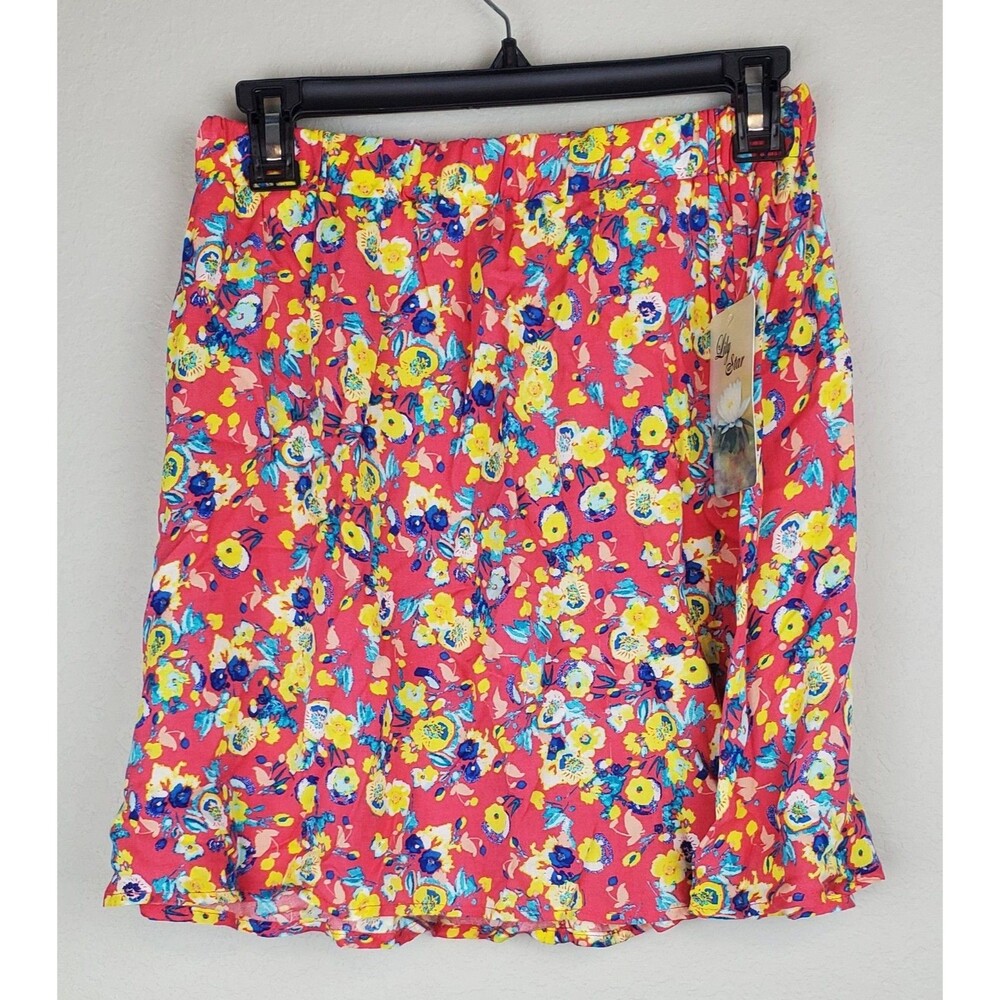 NWT Lily Rose Women's Medium Pink Floral Flowy Skirt Rayon Made In USA Stretch